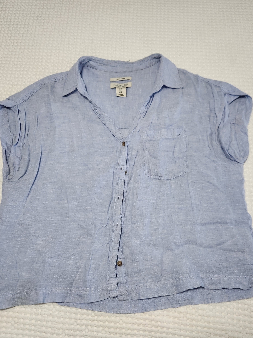 Casual Light Blue Linen Button-Front Top by Sanctuary